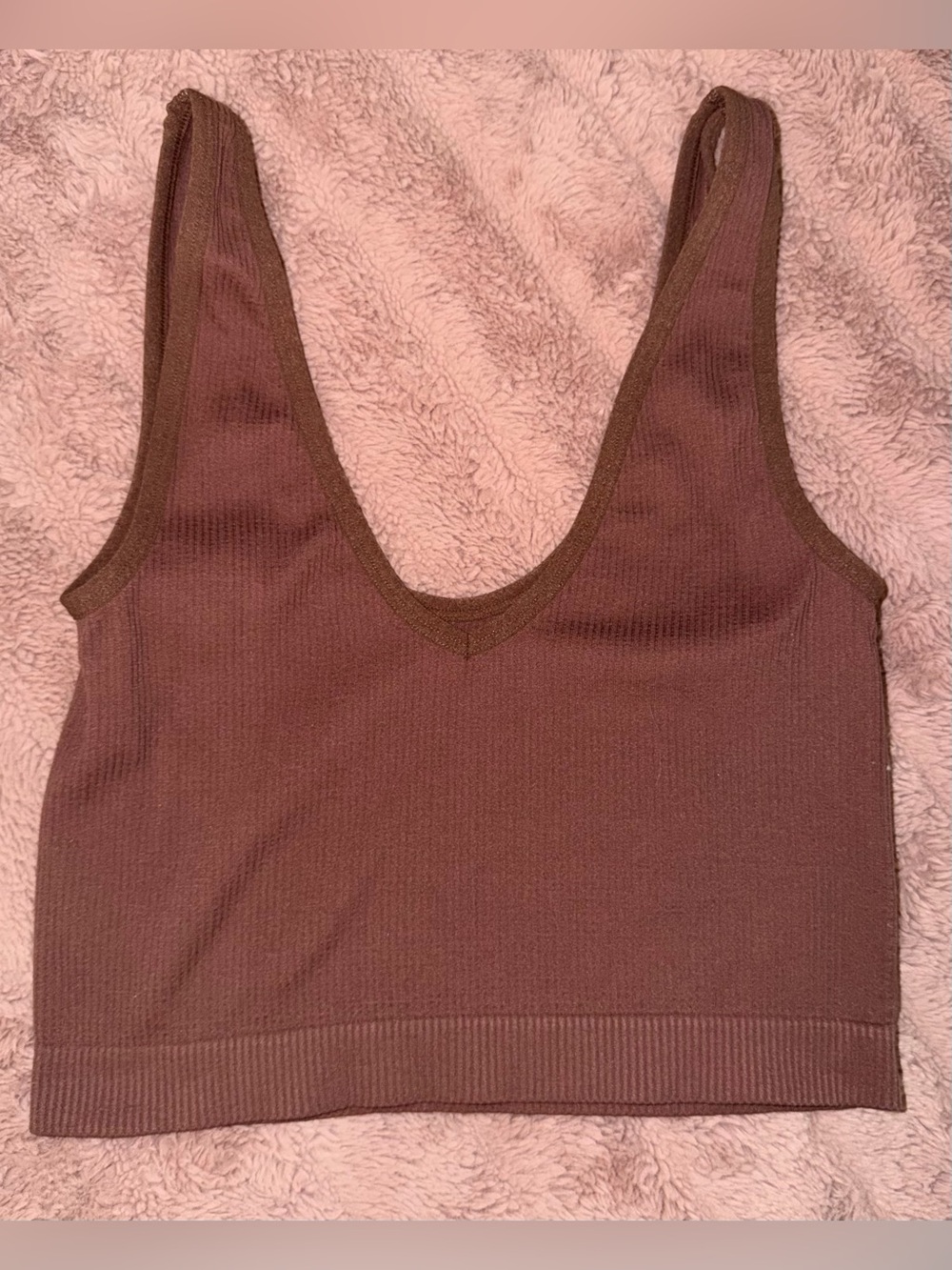 Colsie Chocolate Brown Ribbed V-Neck Crop Tank